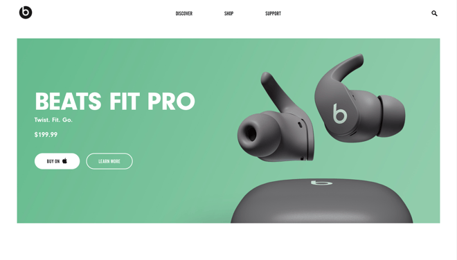 Beats by Dre header image featuring beats fit pro.