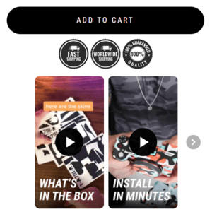 CAMSKNS using vertical shoppable videos from TikTok using the VideoWise app for their Shopify store.