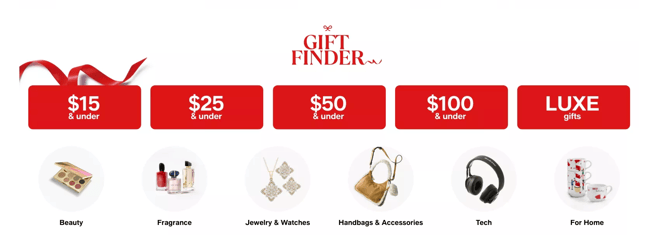 Macys holiday gift finder featured in red
