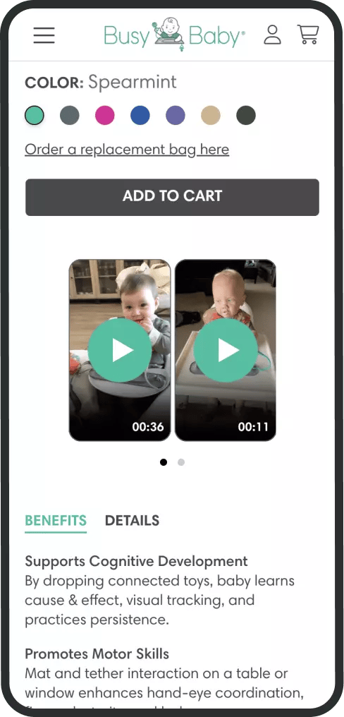 Shopify shoppable video Busy Baby Mat