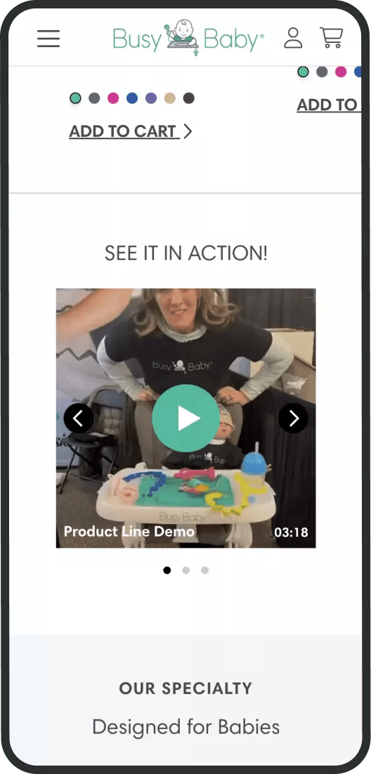 Shopify shoppable video Busy Baby Mat