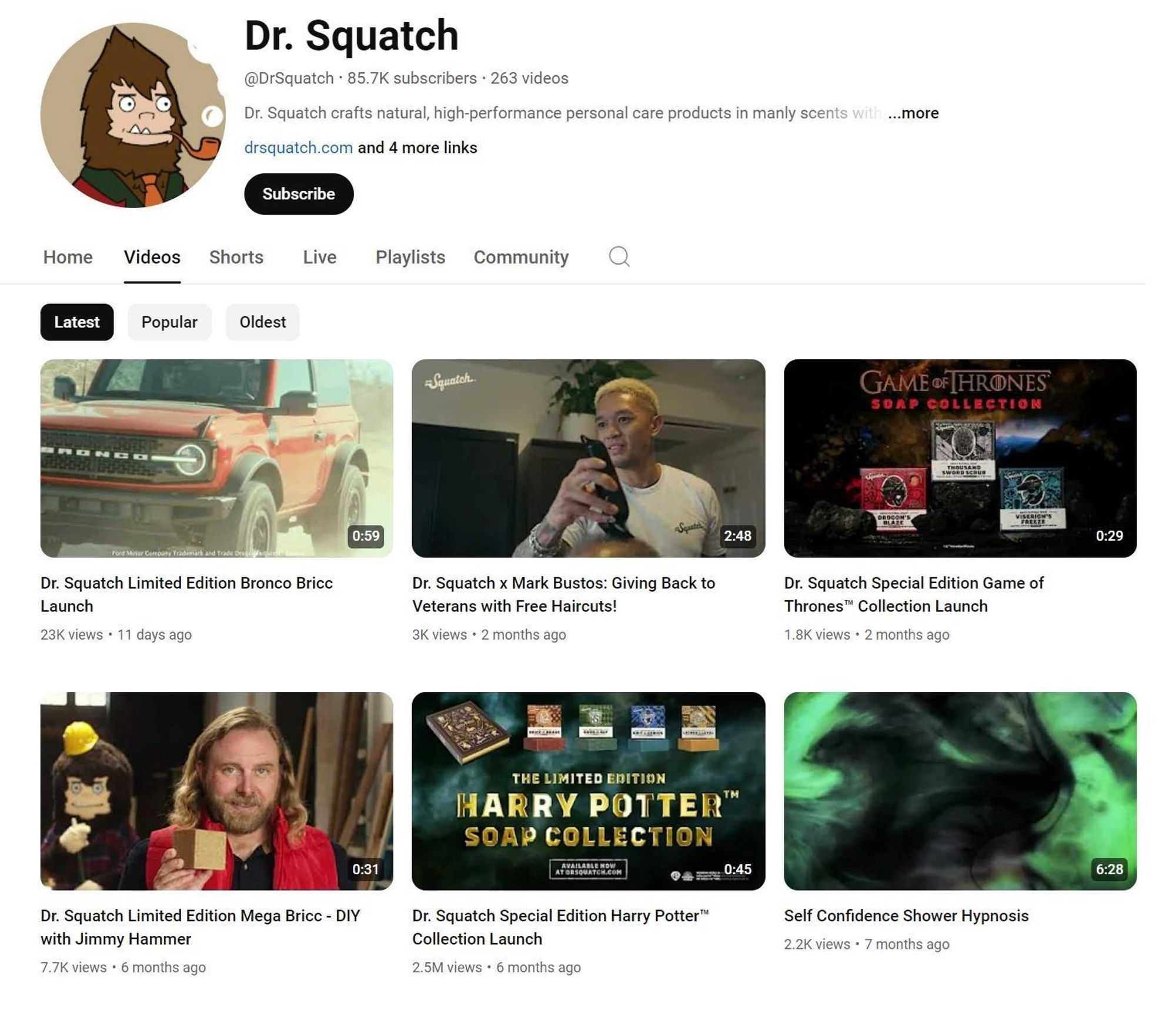 Videos hosted on Dr. Squatch’s YouTube page-1